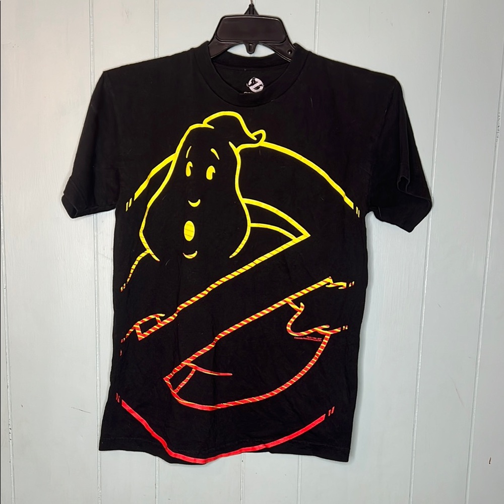Black Graphic Short Sleeve Tee with Yellow Ghost Design